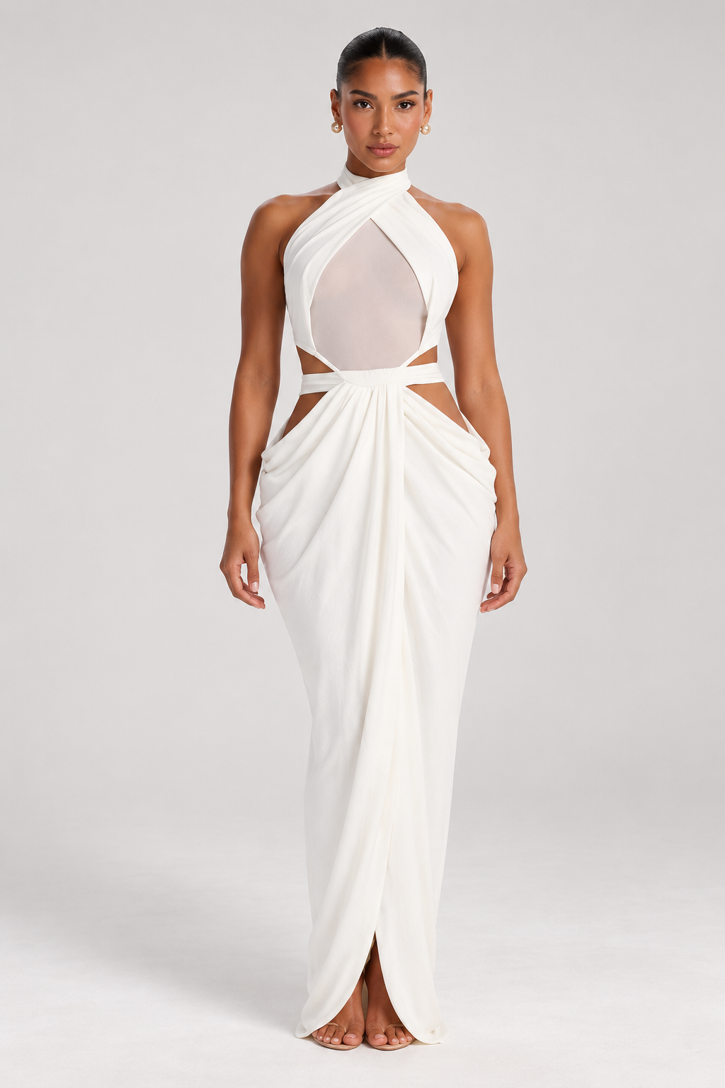 Vestido Halter Aurora · SILKARA — Blanco, vista frontal