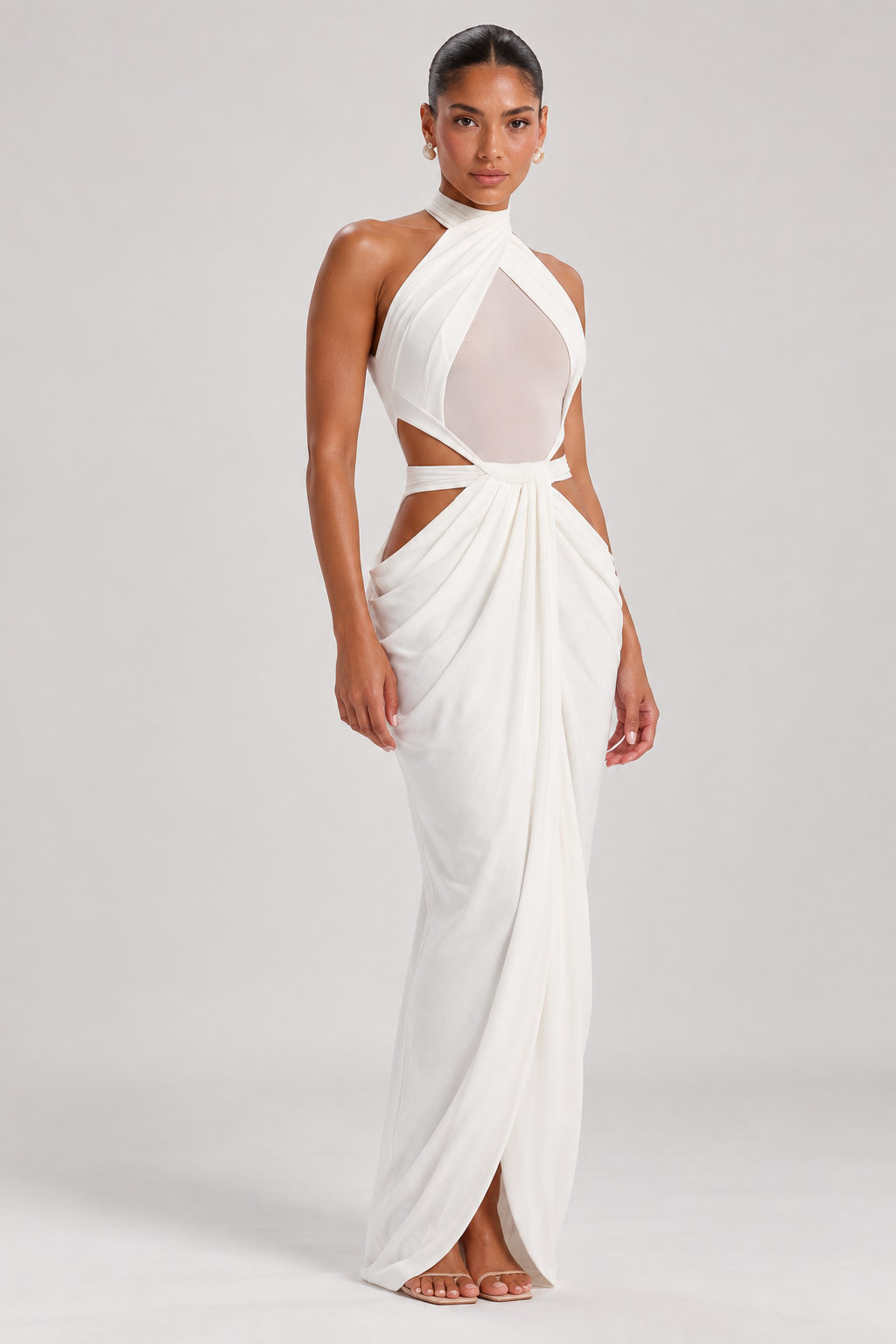 Vestido Halter Aurora · SILKARA — Blanco, otra vista